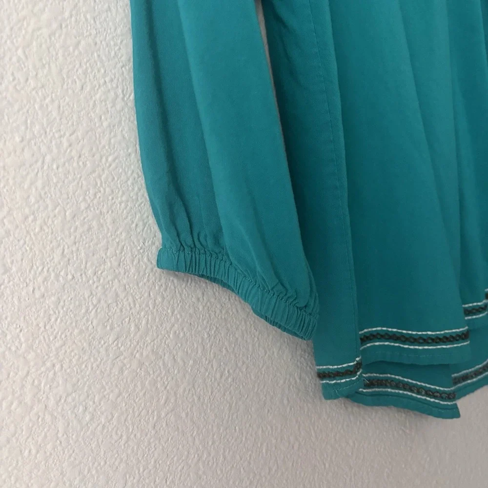 Ariat Women's Turquoise Pleated V Neck 3/4 Length Top Size Small‎ Rodeo Western